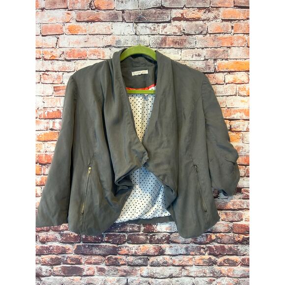 41 Hawthorn Gray Open Front Blazer medium Roll Tab Sleeves Polka Dot Lining - Picture 1 of 8